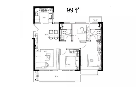 華發(fā)四季雅筑99㎡戶型圖