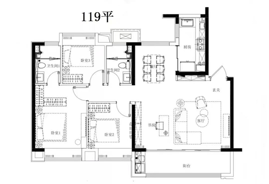 華發(fā)四季雅筑120㎡戶型圖