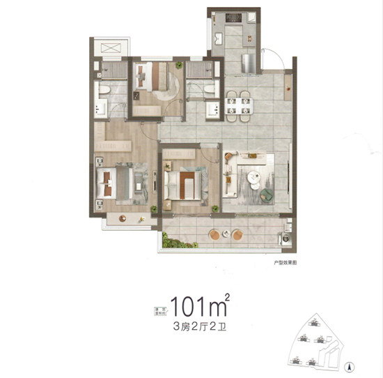 龍湖中鐵宸閱府101㎡戶型圖